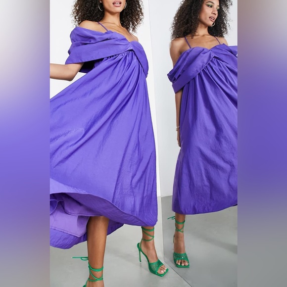 ASOS Dresses & Skirts - Asos Women's Purple Cold Shoulder Ruffled Sleeves Midi Dress Size 6